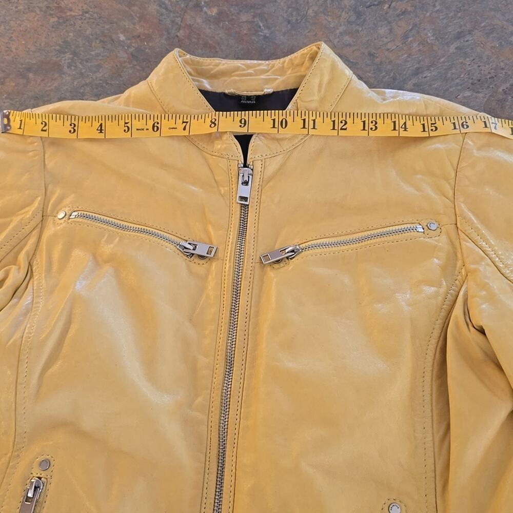 Mauritius Womens Yellow Leather Moto Jacket Size Large( Runs Small) - Picture 6 of 11